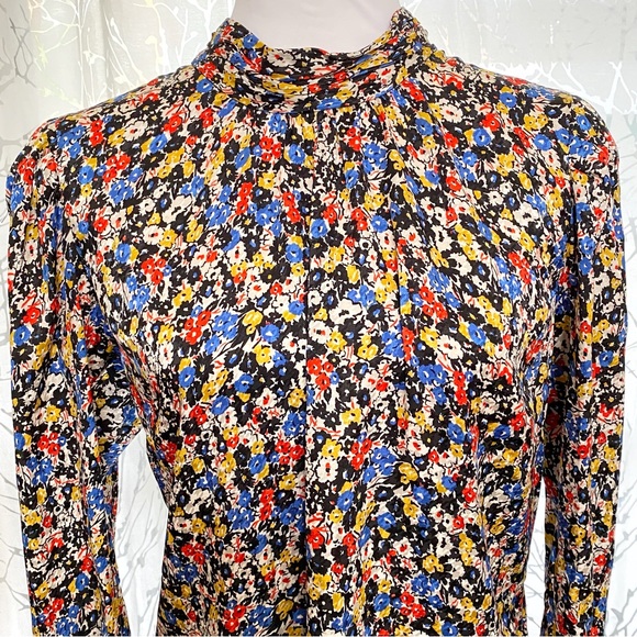 Veronica Beard mena black white red floral print neck tie silk blouse top - Picture 7 of 16